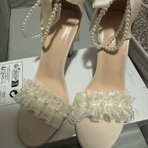 Elegant Cream Heels with Pearl Accents